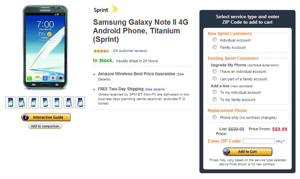 Galaxy Note II (Sprint) from Amazon for $69.99