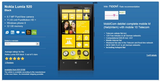 Lumia 920 in all colors sold out in Germany