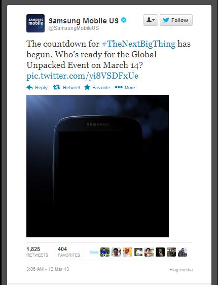 This is a screenshot of the tweet with the official Samsung Galaxy S4 picture.