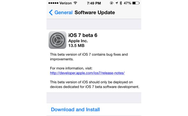 Apple’s developers already can download iOS 7 beta 6