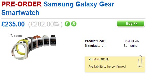 Galaxy Gear can be pre-ordered separately from Galaxy Note 3 from Clove
