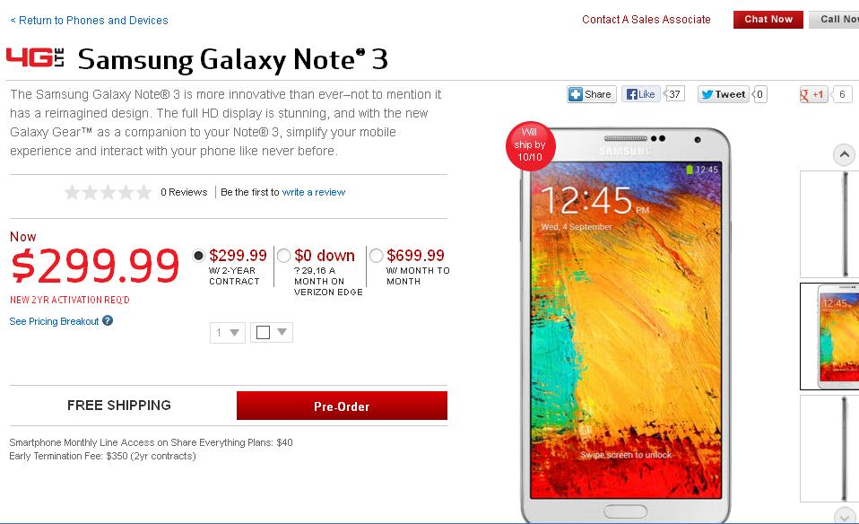 Samsung Galaxy Note 3 - it is time for pre-order on Verizon or AT&T