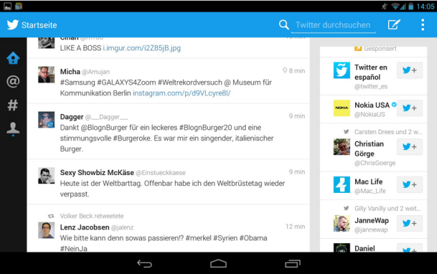 Twitter app for Android OS tablets has been seen at IFA, working on Galaxy Note 10.1