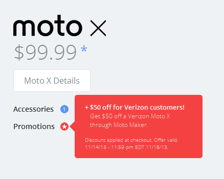 Verizon has announced a new promotion for Moto X through Moto Maker with $50 cut in the price