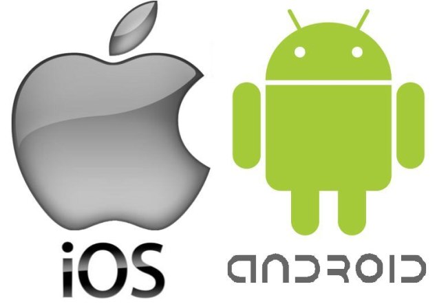 The phone market war between Android and iOS:  both companies logos