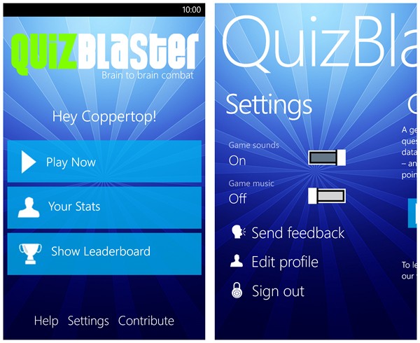 QuizBlaster game menu