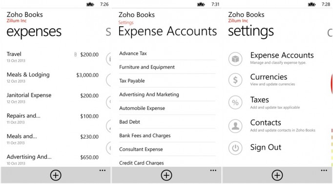 Zoho Books for Windows Phone 8