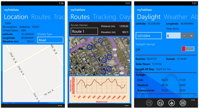 myTrekData app for Windows Phone 8