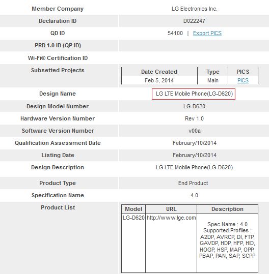 LG G2 Mini revealed in a leak from the database of Bluetooth SIG