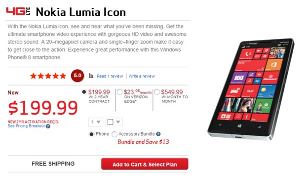 Nokia Lumia Icon lands on the shelves of Verizon and Microsoft, costs $199.99